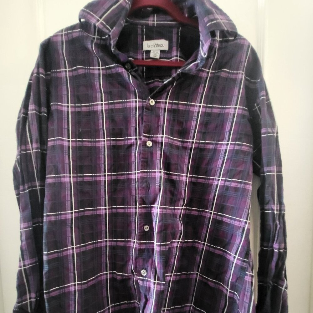 Le Château Purple Plaid Button-Down Shirt - Size Medium - Soft & Classic